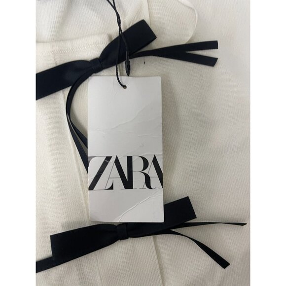 Zara Women Short Knitted Dress Medium M White Bow 3/4 Sleeves 2142/201 NWT - Picture 7 of 15
